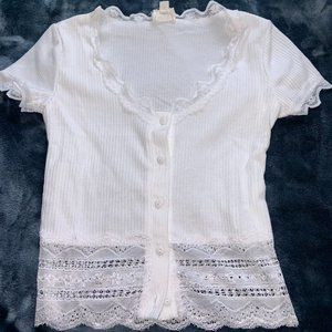 Ribbed Lace Button Top
